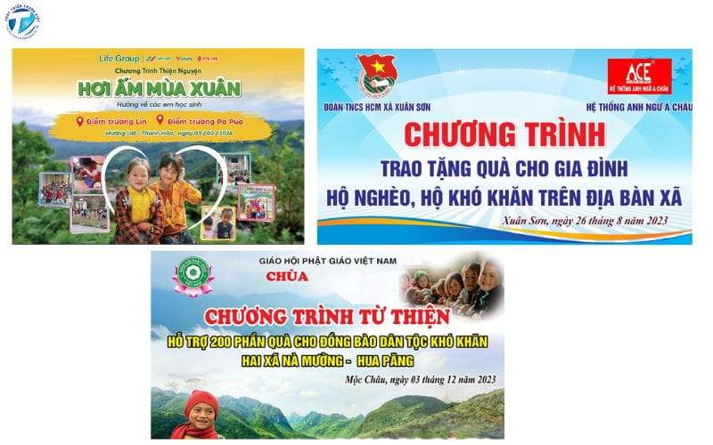 Mẫu backdrop từ thiện trao quà cho người nghèo